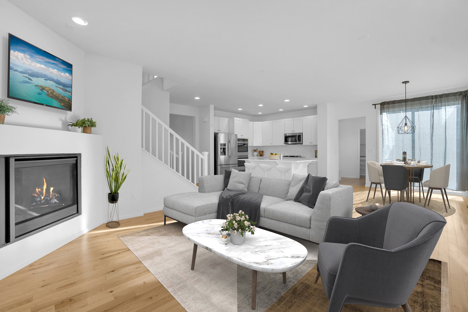 Living room real estate photography with natural light and open layout in Colorado